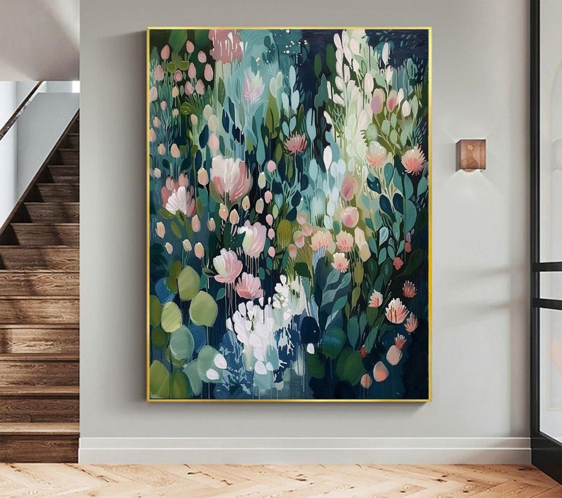 Original Green Flower Oil Painting on Canvas Abstract Green Floral Art Boho Wall Art 3D Textured Painting Modern Living Room Wall Decor - Oil Painting Haven Oil Painting Haven