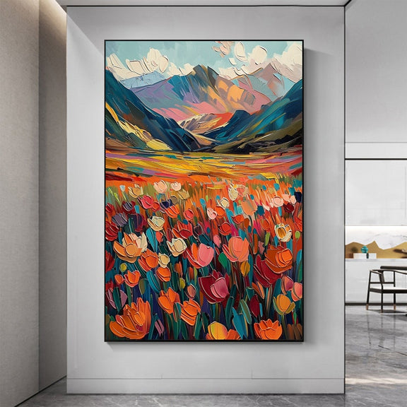 Original Flower Landscape Oil Painting on Canvas, Large Wall Art Abstract Mountain Art Spring Decor Modern Bedroom Wall Decor Home Decor - Oil Painting Haven Oil Painting Haven