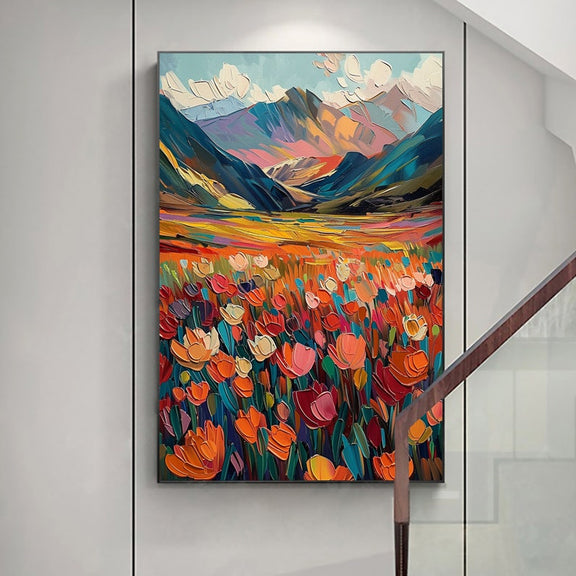 Original Flower Landscape Oil Painting on Canvas, Large Wall Art Abstract Mountain Art Spring Decor Modern Bedroom Wall Decor Home Decor - Oil Painting Haven Oil Painting Haven