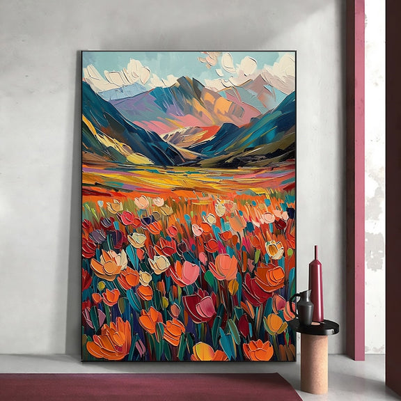 Original Flower Landscape Oil Painting on Canvas, Large Wall Art Abstract Mountain Art Spring Decor Modern Bedroom Wall Decor Home Decor - Oil Painting Haven Oil Painting Haven