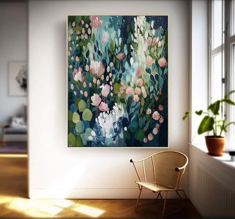 Original Green Flower Oil Painting on Canvas Abstract Green Floral Art Boho Wall Art 3D Textured Painting Modern Living Room Wall Decor - Oil Painting Haven