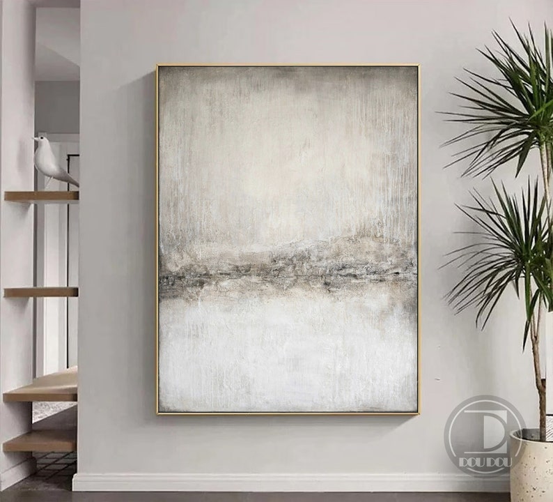 Large gray white abstract painting,Modern minimalist textured wall art,Entrance wall decor,Oil painting on canvas artword for Living room - Oil Painting Haven Oil Painting Haven