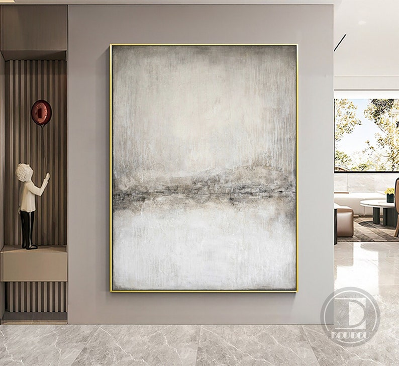 Large gray white abstract painting,Modern minimalist textured wall art,Entrance wall decor,Oil painting on canvas artword for Living room - Oil Painting Haven Oil Painting Haven