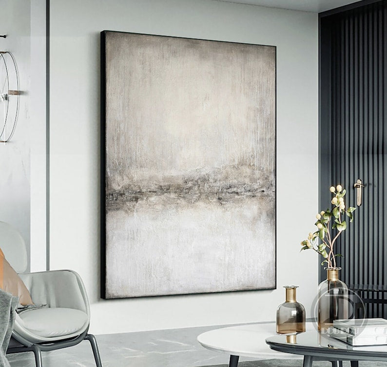 Large gray white abstract painting,Modern minimalist textured wall art,Entrance wall decor,Oil painting on canvas artword for Living room - Oil Painting Haven Oil Painting Haven