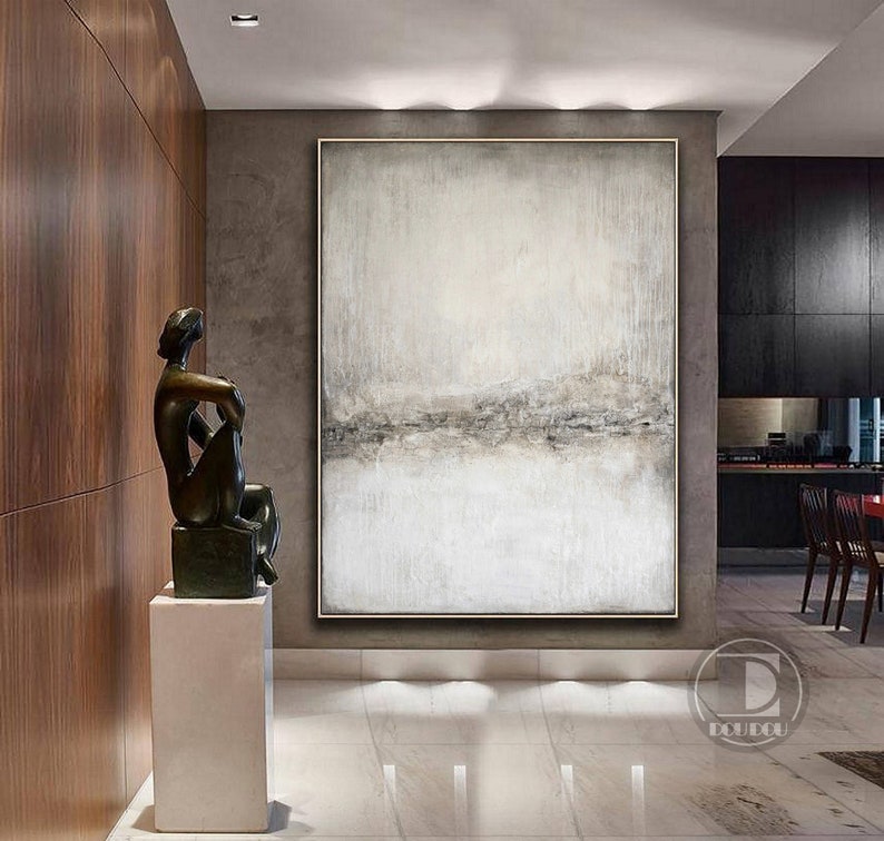 Large gray white abstract painting,Modern minimalist textured wall art,Entrance wall decor,Oil painting on canvas artword for Living room - Oil Painting Haven Oil Painting Haven