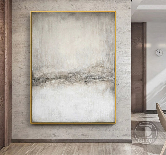 Large gray white abstract painting,Modern minimalist textured wall art,Entrance wall decor,Oil painting on canvas artword for Living room - Oil Painting Haven Oil Painting Haven