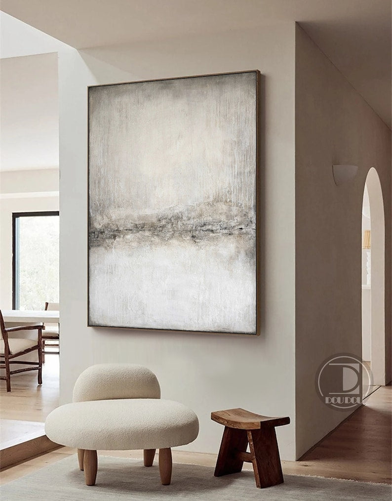 Large gray white abstract painting,Modern minimalist textured wall art,Entrance wall decor,Oil painting on canvas artword for Living room - Oil Painting Haven