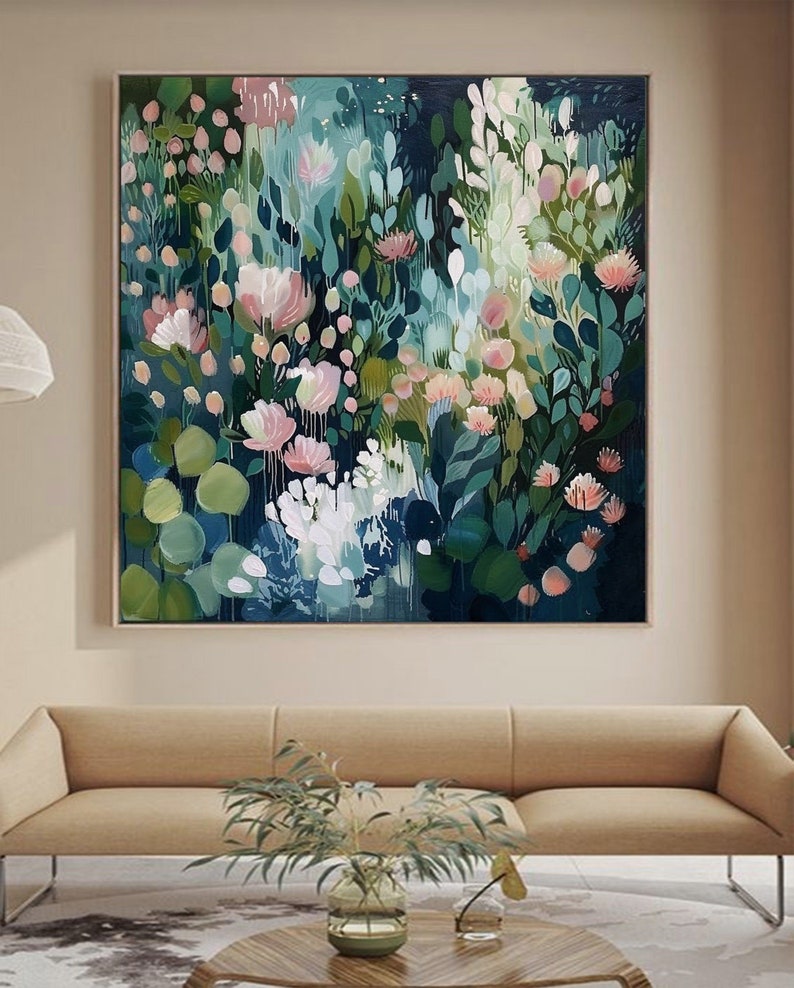 Original Green Flower Oil Painting on Canvas Abstract Green Floral Art Boho Wall Art 3D Textured Painting Modern Living Room Wall Decor - Oil Painting Haven Oil Painting Haven