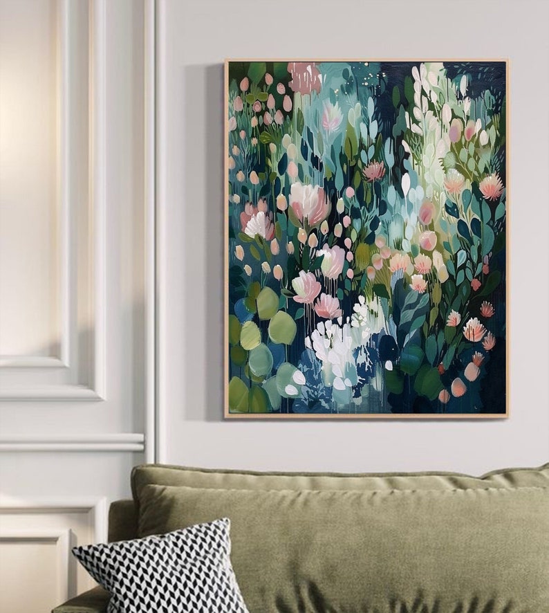 Original Green Flower Oil Painting on Canvas Abstract Green Floral Art Boho Wall Art 3D Textured Painting Modern Living Room Wall Decor - Oil Painting Haven Oil Painting Haven