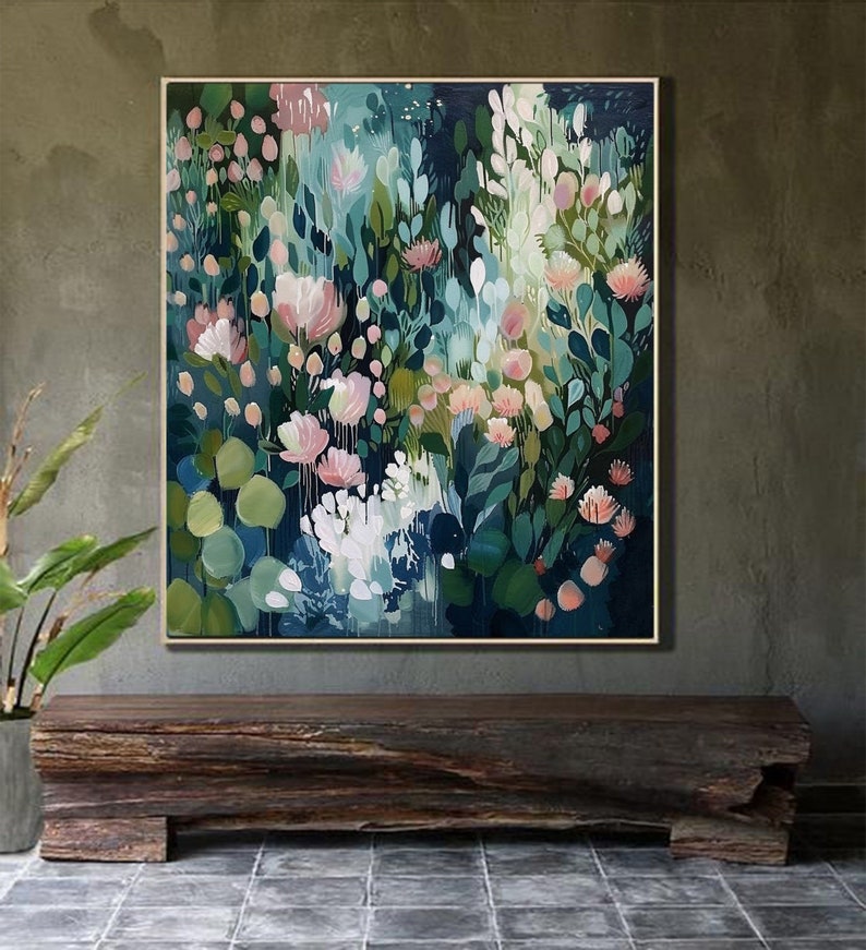 Original Green Flower Oil Painting on Canvas Abstract Green Floral Art Boho Wall Art 3D Textured Painting Modern Living Room Wall Decor - Oil Painting Haven Oil Painting Haven