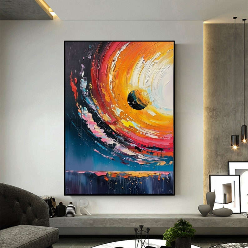 Large Original Starry Sky Oil Painting On Canvas, Abstract Colorful Night Scene Painting, Space Art Painting, Texture Wall Art BedRoom Decor - Oil Painting Haven