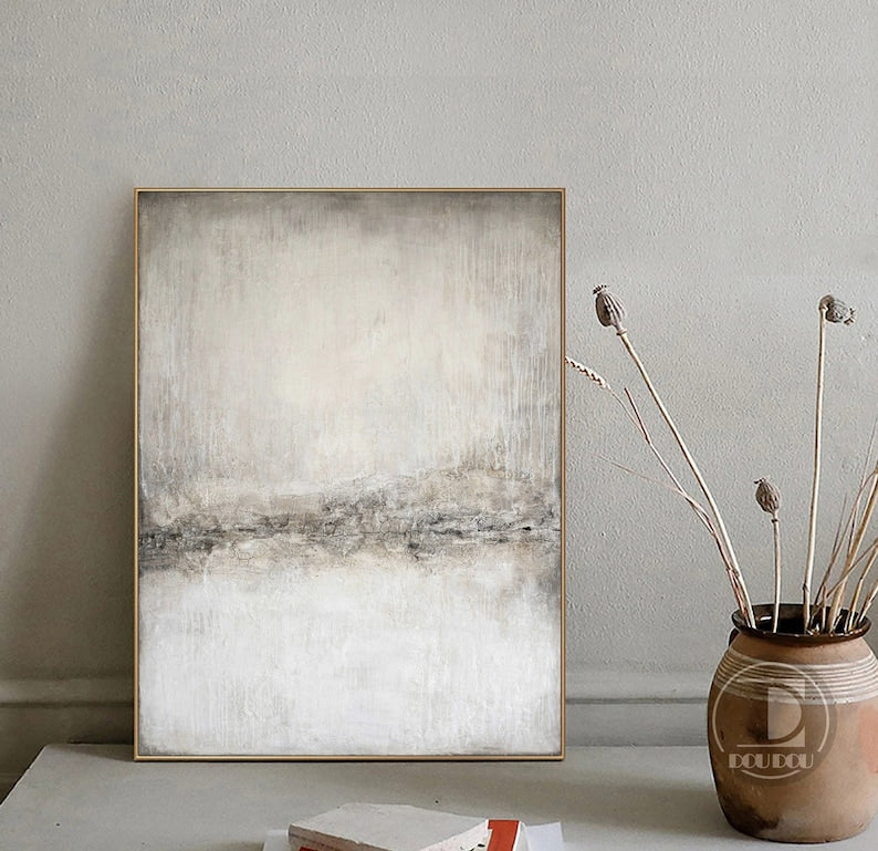 Large gray white abstract painting,Modern minimalist textured wall art,Entrance wall decor,Oil painting on canvas artword for Living room - Oil Painting Haven Oil Painting Haven