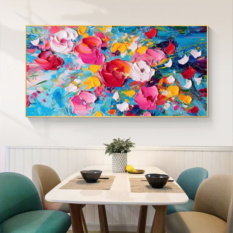 Original Blooming Floral Oil Painting on Canvas, Large Abstract Colorful Flower Painting, Modern Textured Wall Art , Living Room Wall Decor - Oil Painting Haven