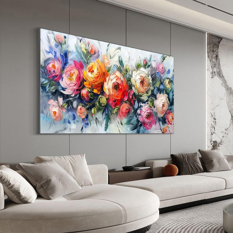 Abstract Rose Flower Oil Painting on Canvas, Large Wall Art, Original Floral Landscape Painting, Texture Wall Decor Living Room Home Decor - Oil Painting Haven Oil Painting Haven