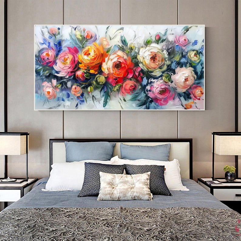 Abstract Rose Flower Oil Painting on Canvas, Large Wall Art, Original Floral Landscape Painting, Texture Wall Decor Living Room Home Decor - Oil Painting Haven Oil Painting Haven