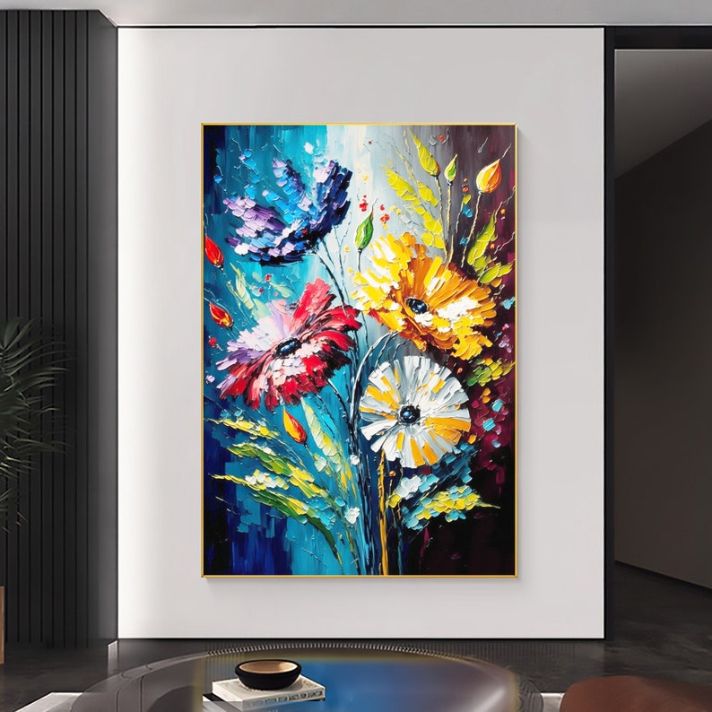 Abstract Colorful Flower Oil Painting On Canvas, Large Wall Art Custom Painting, Original Floral Art Texture Wall Art Living Room Decor Gift - Oil Painting Haven