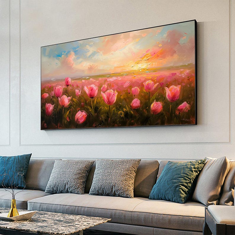 Abstract Colorful Flower Oil Painting On Canvas, Original Floral Wall Art Decor, Custom Painting Large Wall Art Minimalist Living Room Decor - Oil Painting Haven