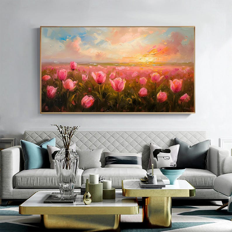 Abstract Colorful Flower Oil Painting On Canvas, Original Floral Wall Art Decor, Custom Painting Large Wall Art Minimalist Living Room Decor - Oil Painting Haven