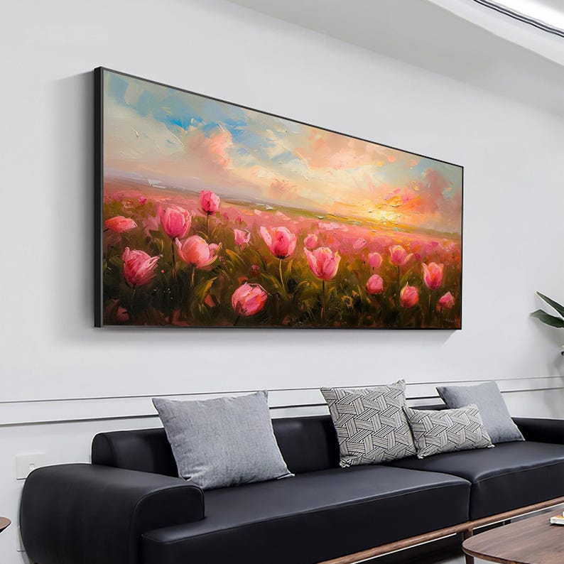 Abstract Colorful Flower Oil Painting On Canvas, Original Floral Wall Art Decor, Custom Painting Large Wall Art Minimalist Living Room Decor - Oil Painting Haven