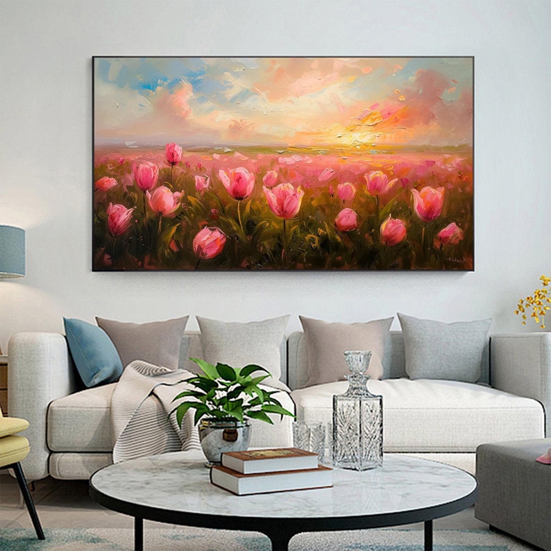 Abstract Colorful Flower Oil Painting On Canvas, Original Floral Wall Art Decor, Custom Painting Large Wall Art Minimalist Living Room Decor - Oil Painting Haven