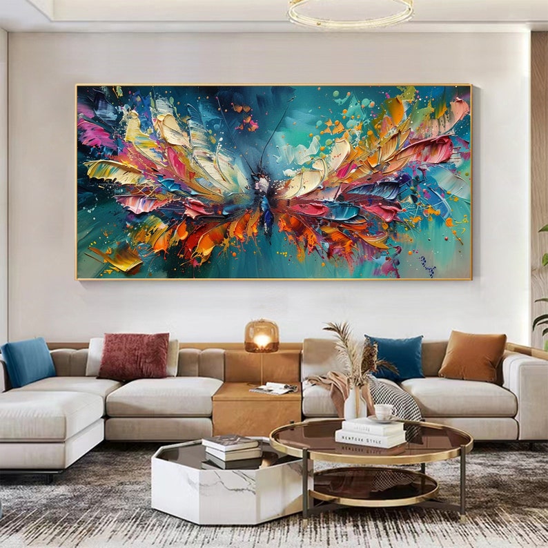 Original Colorful Wing Oil Painting on Canvas, Abstract Butterfly Acrylic Painting, Boho Wall Decor, Texture Wall Art Living Room Home Decor - Oil Painting Haven