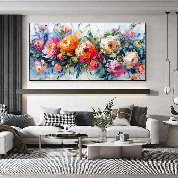 Abstract Rose Flower Oil Painting on Canvas, Large Wall Art, Original Floral Landscape Painting, Texture Wall Decor Living Room Home Decor - Oil Painting Haven Oil Painting Haven