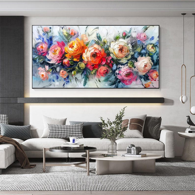 Abstract Rose Flower Oil Painting on Canvas, Large Wall Art, Original Floral Landscape Painting, Texture Wall Decor Living Room Home Decor - Oil Painting Haven Oil Painting Haven