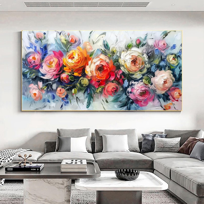 Abstract Rose Flower Oil Painting on Canvas, Large Wall Art, Original Floral Landscape Painting, Texture Wall Decor Living Room Home Decor - Oil Painting Haven Oil Painting Haven