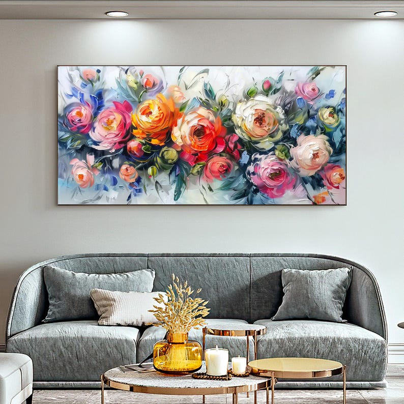 Abstract Rose Flower Oil Painting on Canvas, Large Wall Art, Original Floral Landscape Painting, Texture Wall Decor Living Room Home Decor - Oil Painting Haven Oil Painting Haven