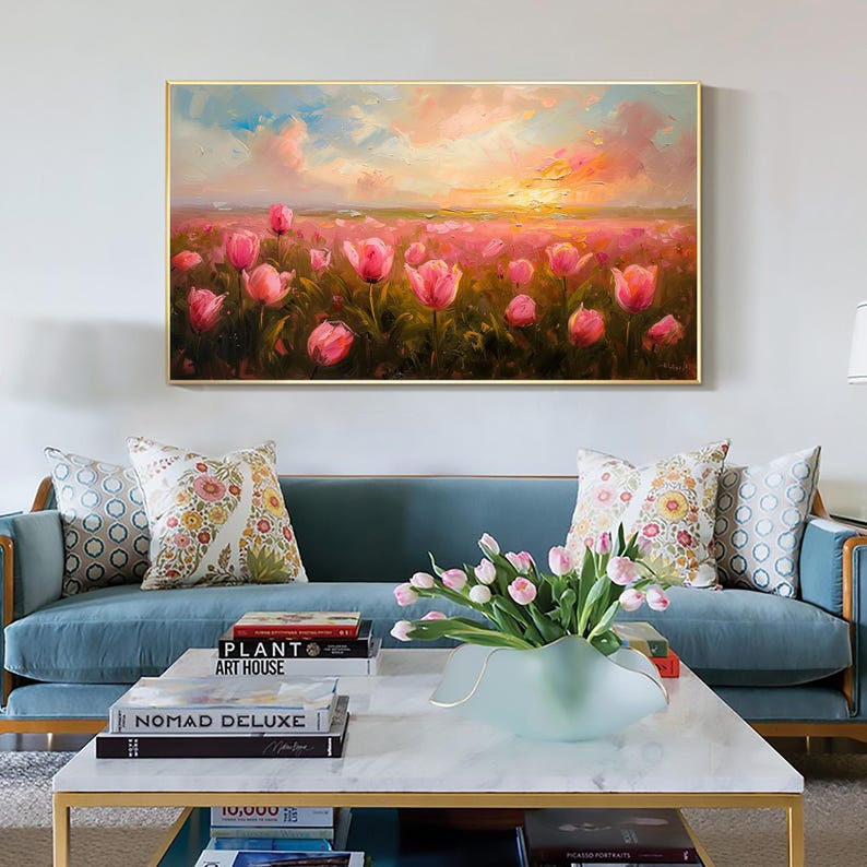 Abstract Colorful Flower Oil Painting On Canvas, Original Floral Wall Art Decor, Custom Painting Large Wall Art Minimalist Living Room Decor - Oil Painting Haven