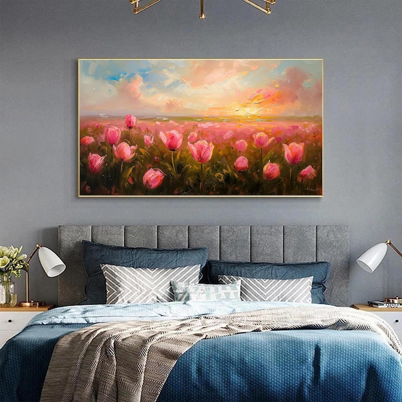Abstract Colorful Flower Oil Painting On Canvas, Original Floral Wall Art Decor, Custom Painting Large Wall Art Minimalist Living Room Decor - Oil Painting Haven