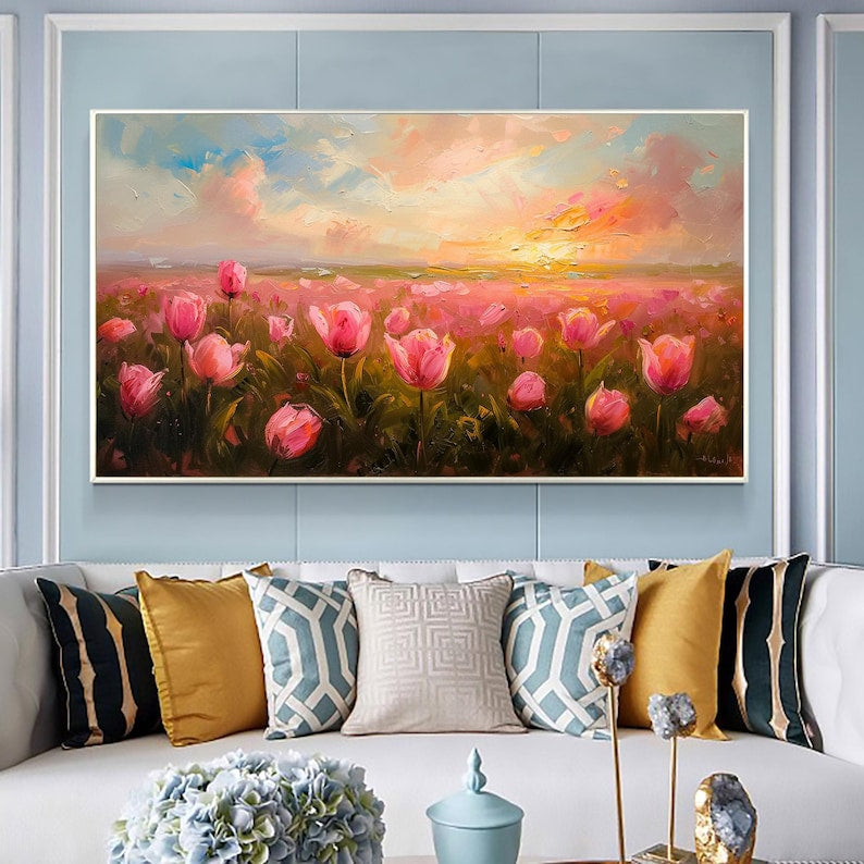 Abstract Colorful Flower Oil Painting On Canvas, Original Floral Wall Art Decor, Custom Painting Large Wall Art Minimalist Living Room Decor - Oil Painting Haven