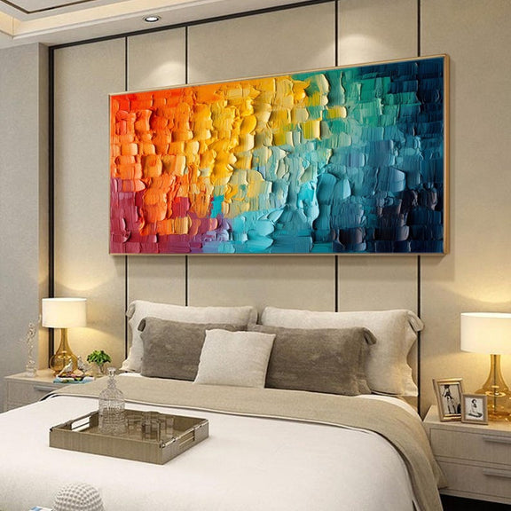 Original Colorful Texture Oil Painting On Canvas, Large Wall Art, Abstract Minimalist Blue Wall Art, Custom Painting, Modern Living Room Art - Oil Painting Haven Oil Painting Haven