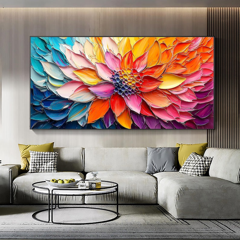 Original 3D Floral Oil Painting on Canvas, Large Abstract Colorful Flower Painting, Modern Impasto Textured Wall Art, Living Room Wall Decor - Oil Painting Haven