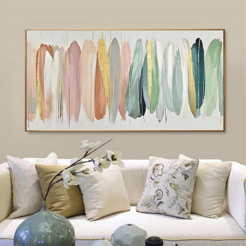 Original Colorful Feather Oil Painting On Canvas, Abstract Minimalist Painting, Large Balloon Wall Art, Custom Modern Living Room Wall Decor - Oil Painting Haven