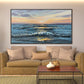 Large Abstract Sunset Seascape Oil Painting on Canvas, Original Blue Ocean Wall Art, Sailboat Art Painting, Custom Living Room Wall Decor - Oil Painting Haven