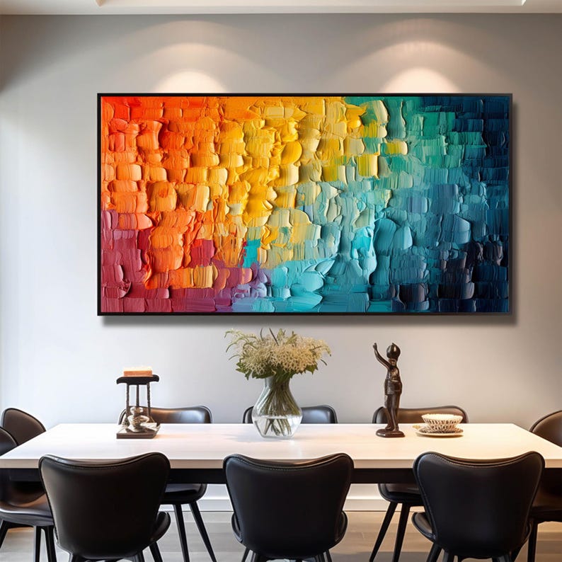 Original Colorful Texture Oil Painting On Canvas, Large Wall Art, Abstract Minimalist Blue Wall Art, Custom Painting, Modern Living Room Art - Oil Painting Haven Oil Painting Haven