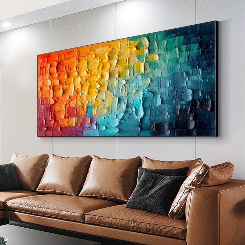 Original Colorful Texture Oil Painting On Canvas, Large Wall Art, Abstract Minimalist Blue Wall Art, Custom Painting, Modern Living Room Art - Oil Painting Haven Oil Painting Haven