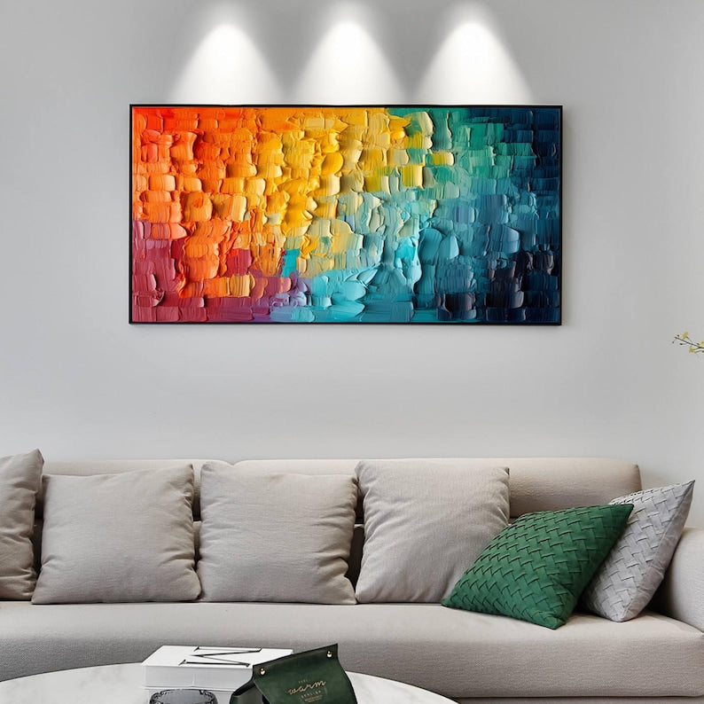 Original Colorful Texture Oil Painting On Canvas, Large Wall Art, Abstract Minimalist Blue Wall Art, Custom Painting, Modern Living Room Art - Oil Painting Haven Oil Painting Haven