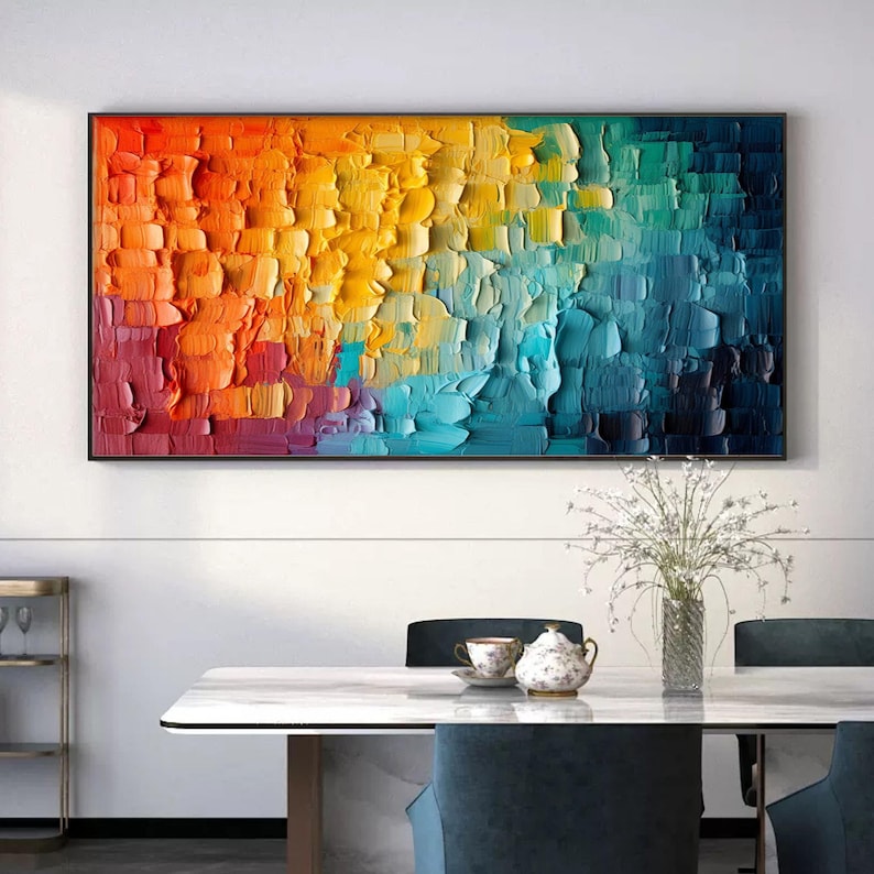 Original Colorful Texture Oil Painting On Canvas, Large Wall Art, Abstract Minimalist Blue Wall Art, Custom Painting, Modern Living Room Art - Oil Painting Haven