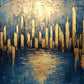 Large Abstract Golden City Building Painting on Canvas, Original City Skyline Painting, Modern Urban Landscape Wall Art, Living Room Decor - Oil Painting Haven