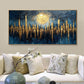 Abstract Golden City Building Oil Painting on Canvas, Large Original Urban Architecture Painting Modern Landscape Wall Art Living Room Decor - Oil Painting Haven