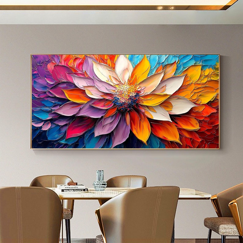 Original 3D Colorful Flower Oil Painting on Canvas, Large Abstract Blossom Painting, Modern Textured Floral Wall Art, Living Room Wall Decor - Oil Painting Haven