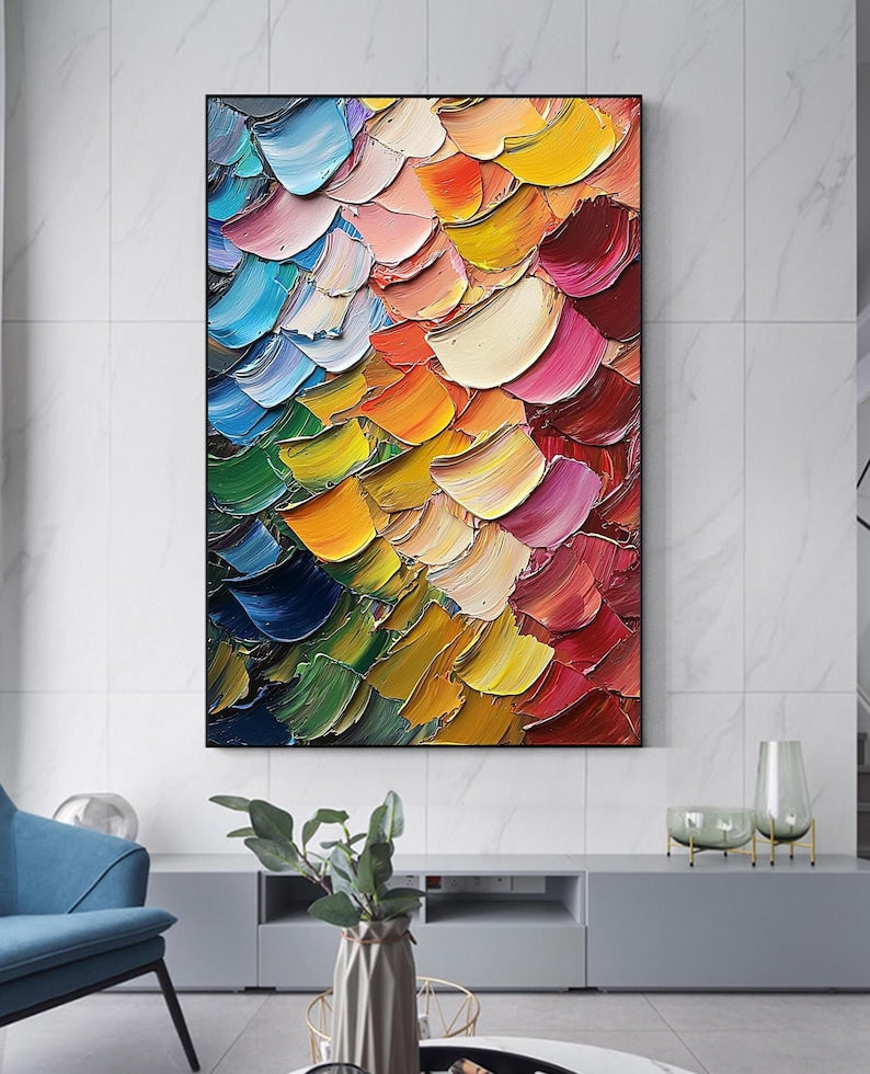 Large Abstract Texture Petal Oil Painting on Canvas, Original Custom Colorful Wall Art, Boho Wall Decor, Modern Minimalist Living Room Decor - Oil Painting Haven