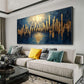 Large Abstract Golden City Building Painting on Canvas, Original City Skyline Painting, Modern Urban Landscape Wall Art, Living Room Decor - Oil Painting Haven