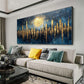 Abstract Golden City Building Oil Painting on Canvas, Large Original Urban Architecture Painting Modern Landscape Wall Art Living Room Decor - Oil Painting Haven