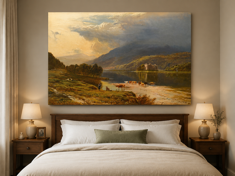 Landscape Oil Painting - Cattle Crossing a Lake