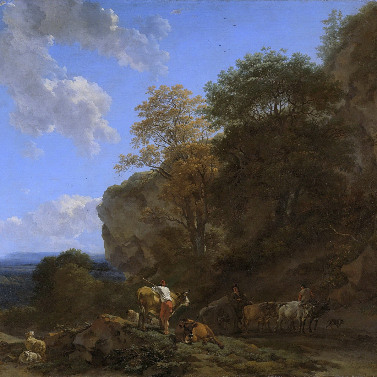Hand-painted italian countryside with herdsmen, oxen landscape oil painting on canvas