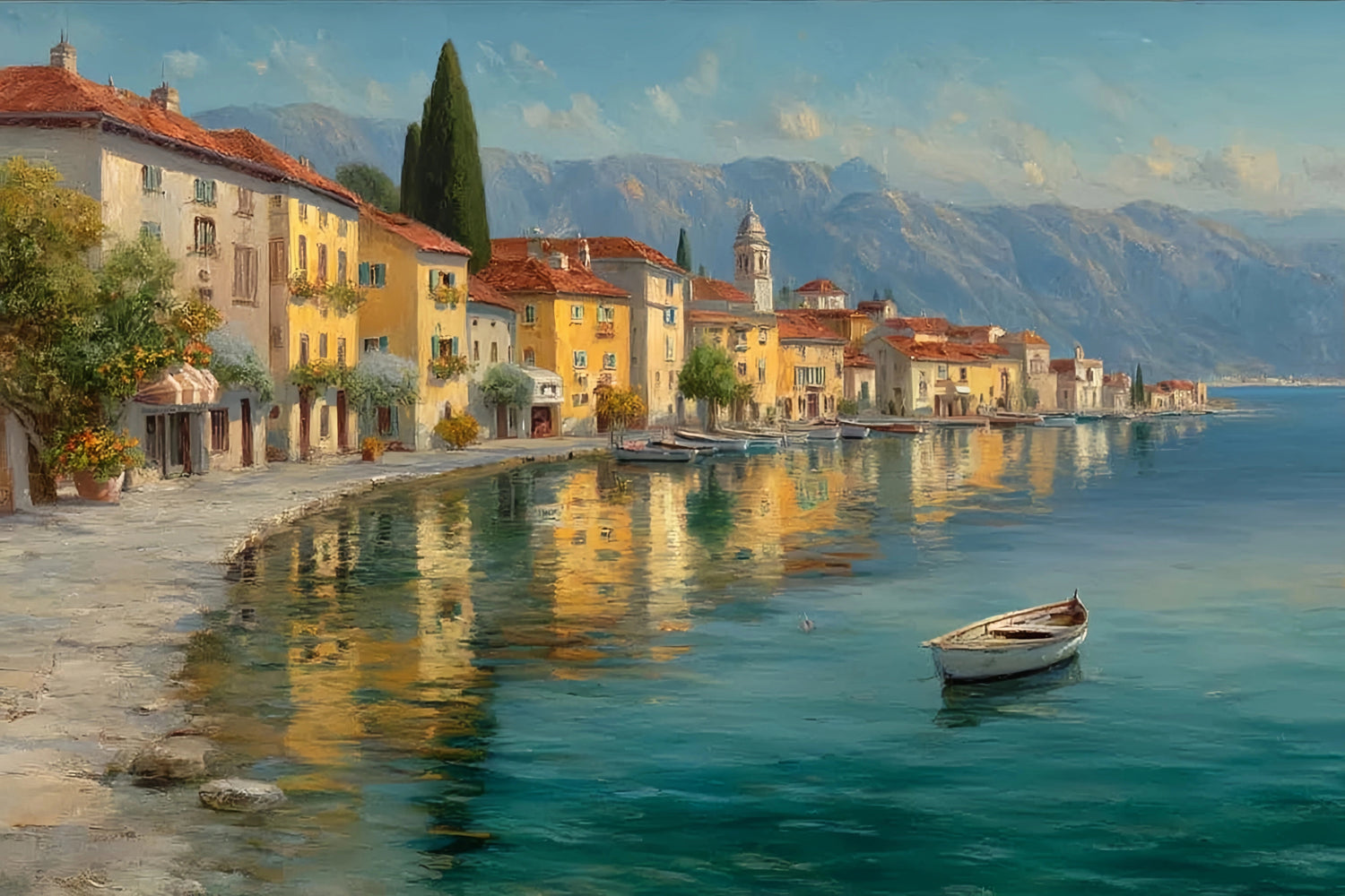 Italian Lakeside Original Oil Painting For Sale | Landscape - Oil Painting Haven