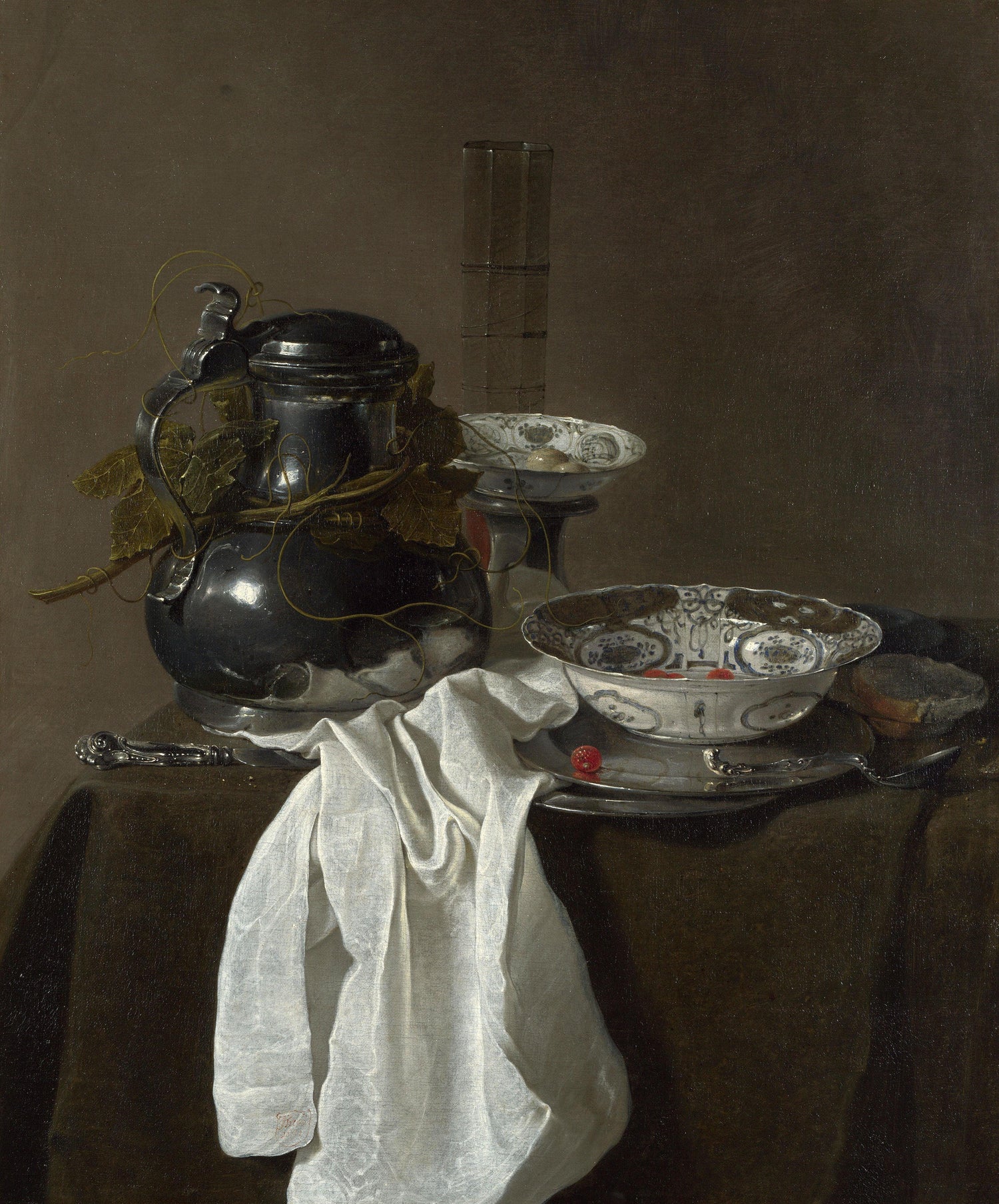 Still Life with a Pewter Flagon and Two Ming Bowls - Oil Painting Haven